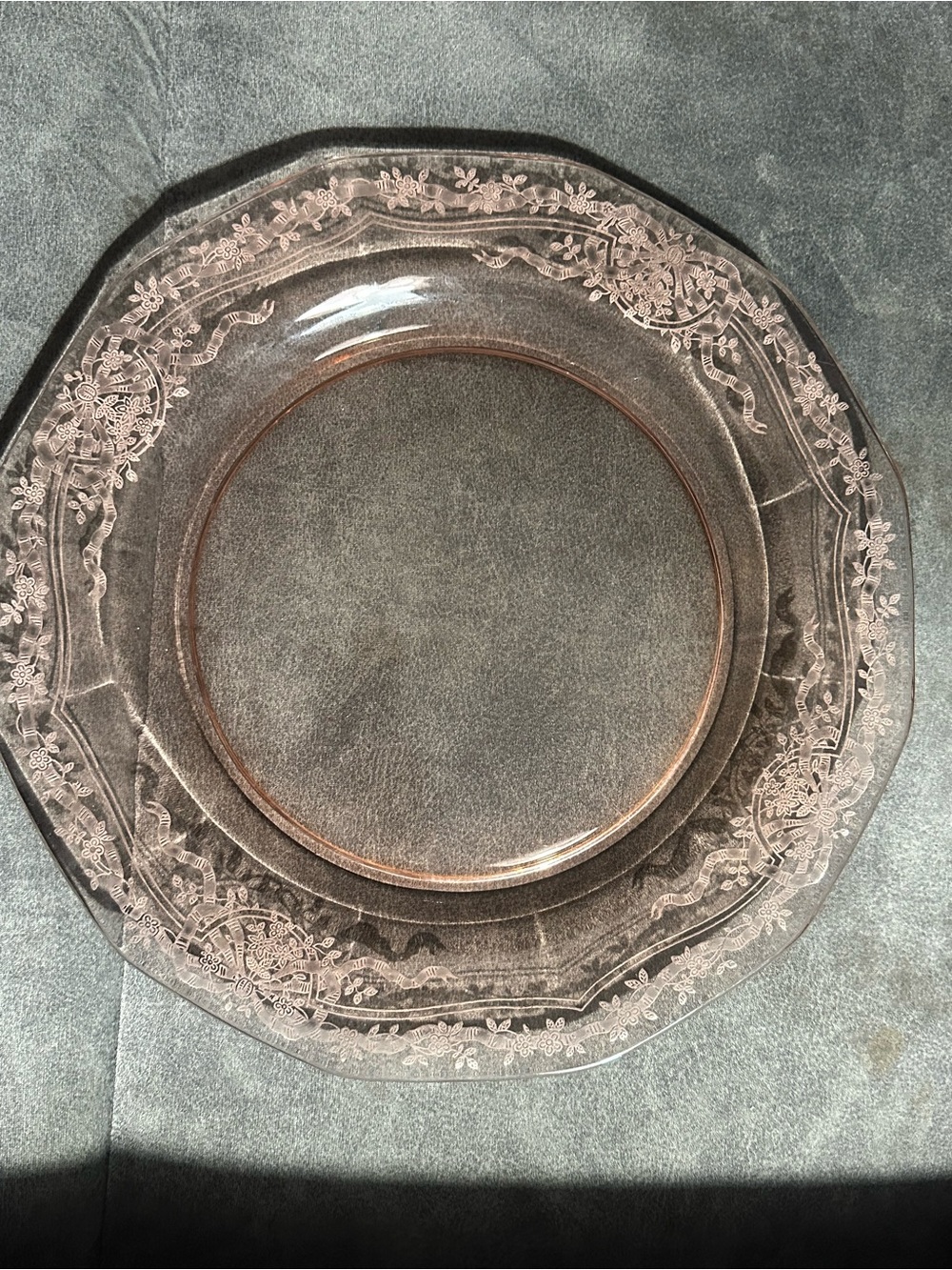 Fostoria Pink Depression Glass 13.5 inch Serving Plate “June” Floral Etching